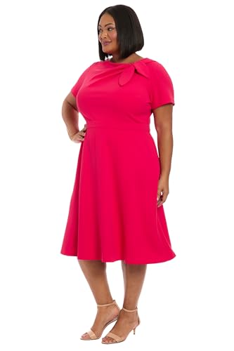 Image of London Times Women's Women's Bow Neckline A-line Midi - Short Sleeve Evening Party Cocktail Dress