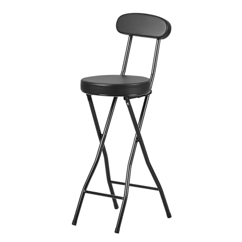 fusehome Cushioned Padded Folding Stool, Folding Bar Stool with Backrest, Collapsible Roud Foldable Chair for Kitchen Island, Shop Cafe, Camping, Fishing (Black)