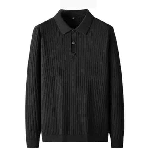 Men Long Sleeve Lapel Pullover Sweater Solid Buttons Thick Warm Knit Casual Jumper