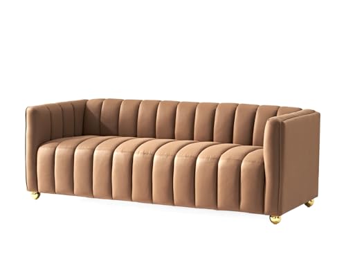 Direct Glam Fabric Upholstered Solid Wood Frame 82.7" Art Deco So...