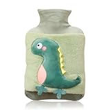 MHwan Bolsa Agua Caliente, 2L Grande Bolsa de Agua Caliente de Felpa Gruesa de Gran Capacidad, Bolsas Agua Caliente 100% a Prueba de Explosiones y Fugas, Lindo Bolsas de Agua Caliente de Dinosaurio