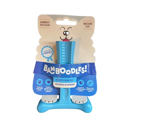 Bamboodles Puppy Dog Chew Chicken and Blueberry Flavour | Medium | T-Bone Shape | Gentle Chew Stick for Puppies | Long Lasting Natural Chew Toy to Soothe Teething