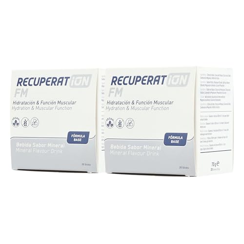 PACK 2 Bebida Hipotónica Sin Azúcar con Electrolitos + Sales Minerales y Magnesio para Remineralización Muscular Profunda - Sabor Mineral Sin Gluten Lactosa - Pack 20 Sobres Apto Vegano | RECUPERATION
