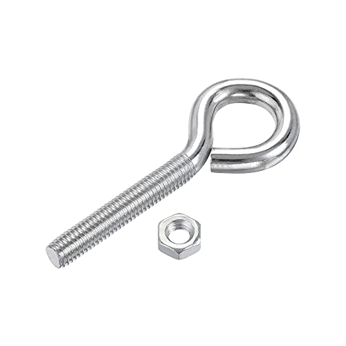 Image of uxcell M8x50mm Eye Hooks Screws Bolts Kit, 10pcs Carbon Steel Hanger Eyelet Hooks Screw with Hex Nuts for Metal Hook, Wood Terminal Ring Hooks
