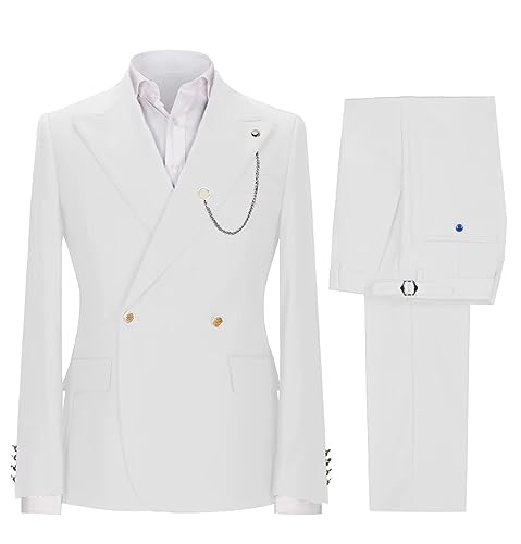 Men's 2 Piece Slim Fit Suit Double Breasted Solid Blazer Formal Jacket and Pants Set for Wedding Prom
