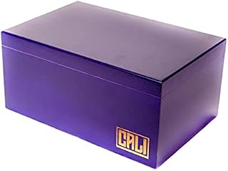 CALI Large Stash Box Smoking Accessories Storage - 100% Natural Bamboo - With Sliding Rolling Tray - Width 10.5 x Height 5 x Depth 7 27cm x 13cm x 18cm (Purple)