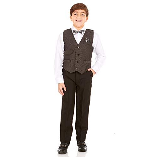 Image of Vittorino Boys 4 Piece Suit Set with Vest, Dress Shirt, Bow Tie, Pants & Pocket Square | Big & Little Kids Formal Apparel