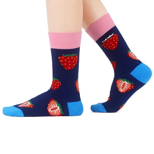 WeciBor Meias femininas engraçadas coloridas de algodão penteado, 5 pares, Azul/Vermelho/Rosa/Preto/