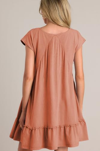 Image of APAFES Women's Summer Dress A Line V-Neck Ruffle Hem Sundress Flowy Swing Mini Dress with Pockets