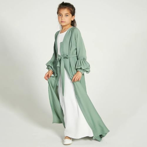 Abaya Girl Muslim Dress with Hijab Eid Ramadan Islamic Clothes Afghan Dubai Attire Bishop Sleeve Arab Prayer Dress3