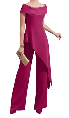Mother of The Bride Pant Suits for Wedding Off Shoulder Chiffon Wedding Guest Outfit for Women4