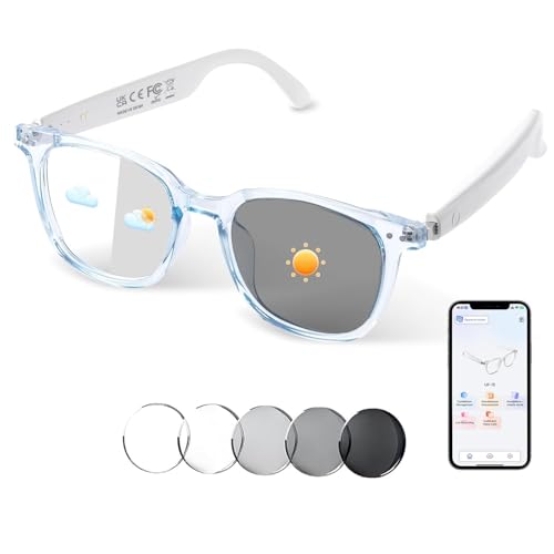 AI Smart Glasses, Bluetooth Translation Glasses for Men Women, Smart Audio Sunglasses with Real Time Translation(160+Languages), Photochromic Lenses, Music Blue Light Glasses for Travel Busi