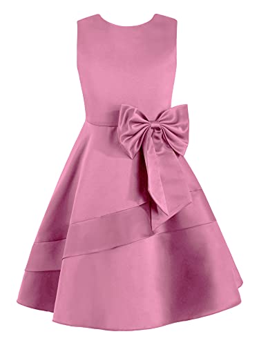 IEFIEL Vestido de Boda Corto Satén para Niñas sin Manga con Lazo Vestido Elegante de Fiesta Formal Cumpleaños Dama de Honor Cóctel Flores Niñas 4-14 Años A Rosa 13-14 años