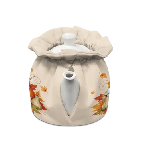 Image of Fall Tea Cozy Insulated Kitchen Kettle Cover Pumpkin Bow Tea Pot Dust Covers for Keeping Warm Home Kitchen Decor for Party Gift for Thanksgiving
