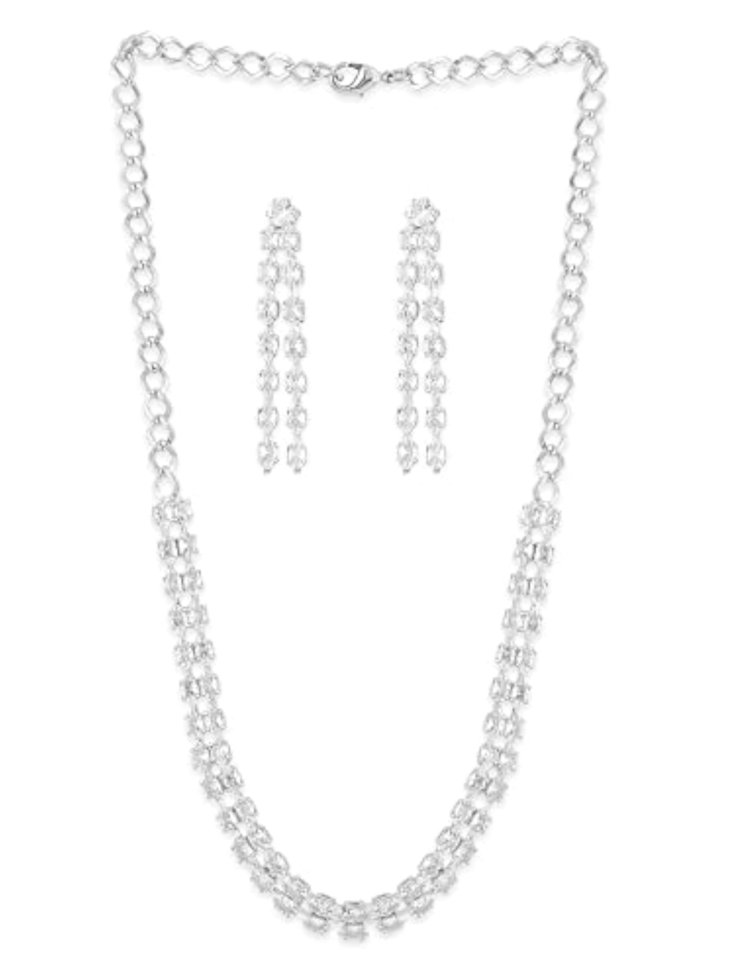 Silver Tone Marquise Cubic Zirconia Necklace and Earring Set