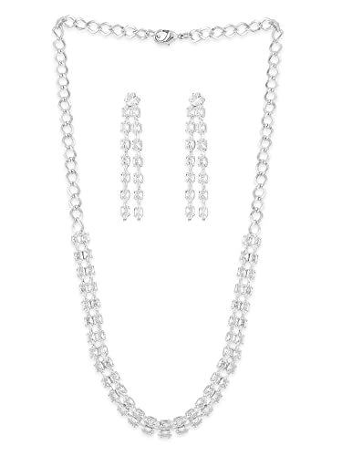 Ami Silver Tone Marquise Cubic Zirconia 2 Strands Necklace & Earring Set For Women-ZPFK19895 Deal