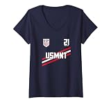 Women's Tim Weah 21 Navy USMNT Officially Licensed V-Neck T-Shirt