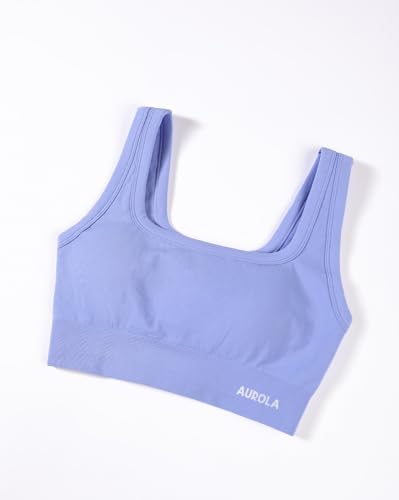 Image of AUROLA Power Womens Square Back Basic Sports Bra - Square Neck Padded Low Impact Yoga Bra Workout Crop Top