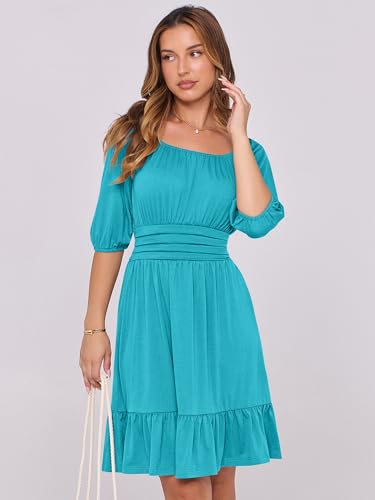 Image of ANRABESS Womens Lantern Short Sleeve Square Neck Casual Flowy Mini Dresses 2026 Holiday Summer Spring Beach Vacation Clothes