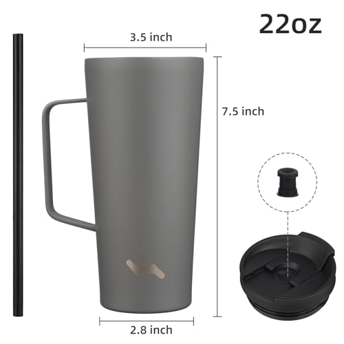 Image of Konokyo 22 oz Insulated Tumbler with Handle & Straw, Stainless Steel Mug