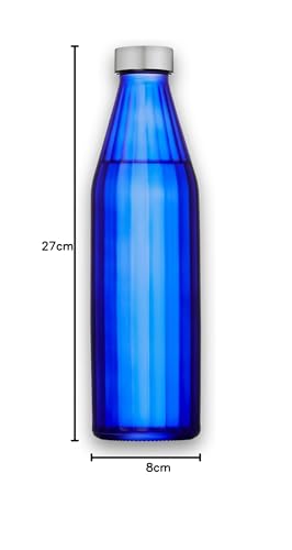 Image of SAND DUNE Navy BlueColour Glass water bottle, 800 ml Each, Set of 1, with Leak-Proof Airtight Stainless-Steel Lid for Water, Smoothie, Juices - Reusable Travel Glass Drinking Fridge Bottles