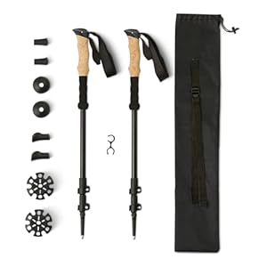 Amazon Basics Trekkingstöcke für Wanderungen, zusammenklappbare Gehstöcke, leichtes Aluminium, 134, 6cm, schwarz