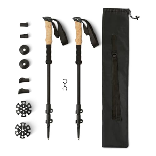 Amazon Basics Trekkingstöcke für Wanderungen, zusammenklappbare Gehstöcke, leichtes Aluminium, 134,6cm, schwarz