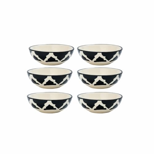 Image of Serving Everyday Ceramic Bowls For Food - Ideal For Morning Meals, Smoothie Kitchen Bowls, Vegetables, Soups, Pasta, Snacks,cereal, Rice Bowl, Fruit, Ice Cream, Salad, Noodle (Black, Set of 6)