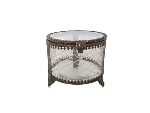 Ruhi Collections Round Jewellery Box Brass/Glass [4×3.50 inches]