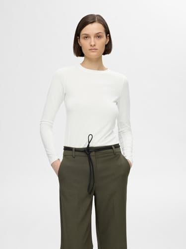 SELECTED FEMME Damska bluza Slfmanja Ls O-Neck Noos, Królewna Śnieżka, S, Śnieżnobiały, S