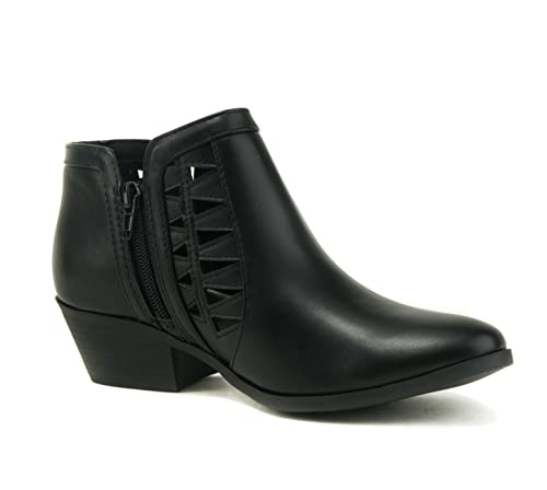 Image of Soda CHANCE Womens Perforated Cut Out Stacked Block Heel Ankle Booties (Wide Fit Available)
