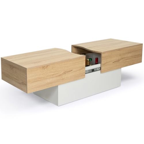 IDMarket - Table Basse coulissante rectangulaire Marta Bois Blanc et Imitation hêtre