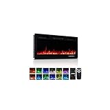 ROVSUN 42'' Electric Fireplace, 2-in-1 Ultra-Thin Wall Mounted & Recessed Fireplace with Remote & APP Control, 1500W Wall Heater w/ 12 Flame Color, 5 Brightness, Timer, Log Set & Crystal