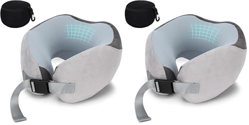 Euqvunn Oreiller de Voyage pour Avion, Coussin de Voyage en Mousse à Mémoire de Forme pour Adultes, Coussin Avion en Soie de Glace Flight Doux, Réglable et...