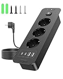 Vipwell Prise encastrée avec USB, Prise de Table escamotable, avec 3 Compartiments, 4 Ports USB (2 USB C PD 20 W), multiprise encastrable pour Bureau, Armoire, Maison et Bureau (Noir)