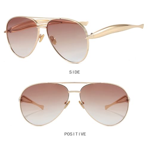 HYLLE Oversized Retro Gold Aviator Sunglasses Women Metal Trendy 70s Sun Glasses Shades Fashion Eyewear Champagne3