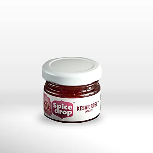 Spice Drop Saffron Rose Extract – Kashmiri Saffron & Rose Essence for Beverages & Desserts – Instant Mixing, No Added Sugar or Preservatives – Gluten-Free & Non-GMO – 20ml