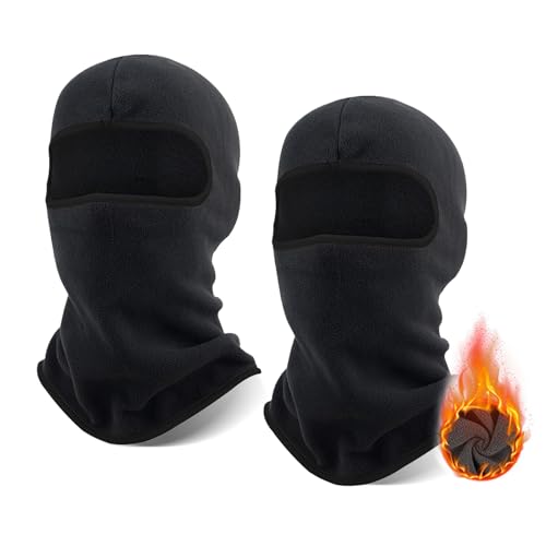 SEFIRST 2 Pièces Cagoule Moto Polaire Balaclava Hiver, Masque De Ski, Coupe-Vent Cagoule Multifonction, Chaud & Couvre-Visage Respirant pour Homme Femme, Masque Cache-Cou pour la Cyclisme, Noir