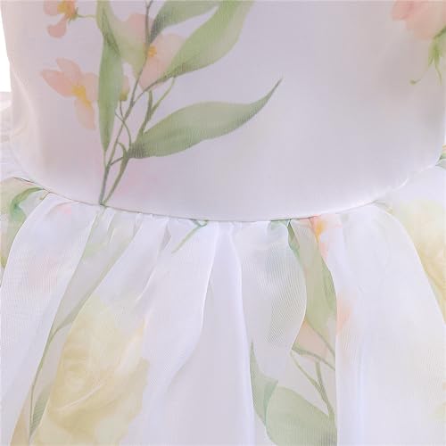 Girls Floral Printed Bubble Sleeve Puffy Gown Dress Dress Flower Girl Wedding Girls Christmas Size 164