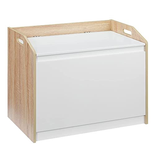 HOMCOM Sitzbank mit Stauraum 2-in-1 Truhenbank Nachttisch Aufbewahrungstruhe Weiß+Natur 62,4 x 40 x 51,5 cm
