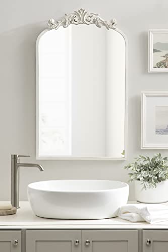 Image of Kate and Laurel Arendahl Traditional Arch Wall Mirror; 19 x 31; Antique White; Vintage Glam Baroque-Inspired Arched Bathroom Vanity Mirror with Ornate Crown