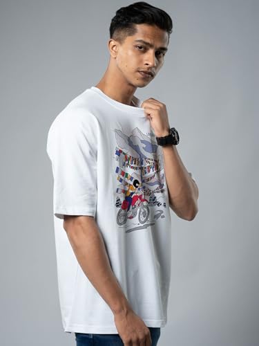 Image of T-Shirt for Men - 100% Cotton Ladakh Motorcycle Rider Half Sleeve Round Neck Graphic Print | Regular & Oversized Fit | 180 /220 GSM | S-5XL | Black, Navy Blue, Olive, Red, White