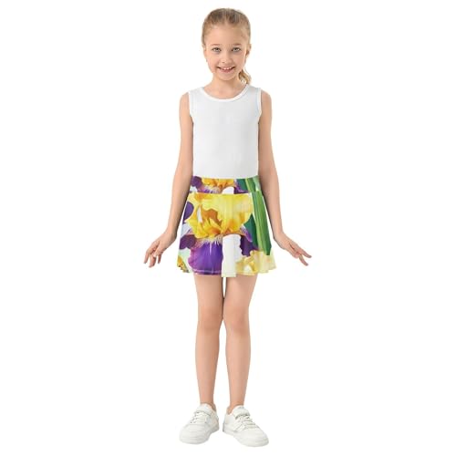 Joisal Toddlers Tennis Skirts Yellow Purple Iris Flowers Girls' Shorts Athletic Skorts Outfit Pleated 4t3