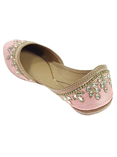 Image of Fulkari Women's Dolli Gold Genuine Soft Leather Embroidered Jutis | Bite and Pinch Free Jutti | Punjabi Formal Juttis | Girl's Wedding Flat Ladies Mojari | Formal Ethnic Juti |
