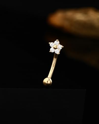 Jewseen 14K Gold Rook Piercing Jewelry 16g Rook Earring Flower Curved Barbell Rook Piercing Eyebrow Piercing Jewelry Daith Piercing Jewerly Lip Ring for Women Men3