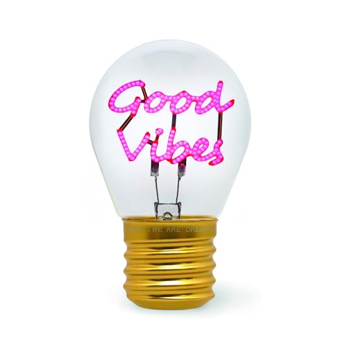 LEGAMI - Glühbirnenförmige Tischlampe, wiederaufladbar mit USB Kabel, kabellos, Glühbirnen Fiktion, Good Vibes Thema, 6,8 x 10,3 cm