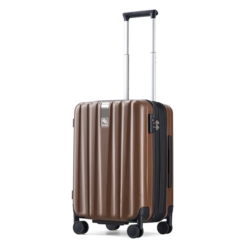 Image of Hanke 20 Inch Expandable Carry on Luggage 22x14x9 Airline Approved Lightweight PC Hard Shell Suitcases with Wheels Tsa Luggage Rolling Suitcase Travel Luggage Bag for Weekender(Brown)