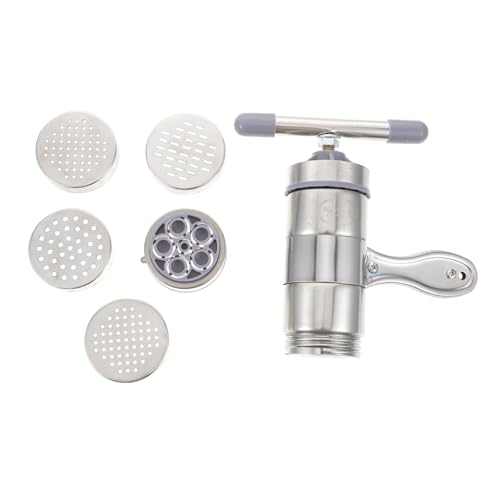 Hemobllo Stainless Steel Pasta Maker Machine with Noodle Molds Manual Kitchen Tool for Homemade Noodles Ergonomic Design for Easy Use for DIY