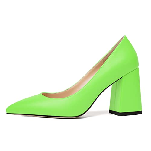 SKYSTERRY Womens Cute Pointed Toe Slip On Matte Wedding Block High Heel Pumps Shoes 3.3 Inch2