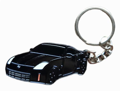 Sports Car Keychain Collectible Automotive Accessory Compatable With 2003-2009 350Z With Silver Metal Keyring (Black)